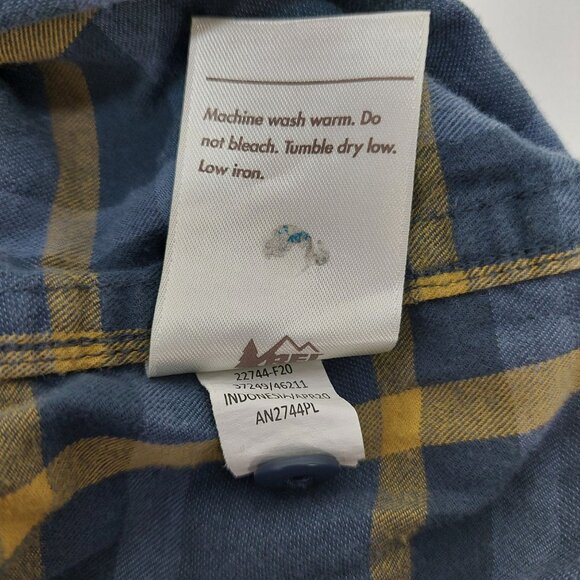 REI Cooperative Men's XL Blue & Yellow Plaid Flannel Shirt Sportsman Camping - Picture 6 of 8